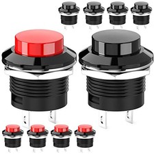Momentary Push Button Switch Mini No Lock Round Switch AC 250V Red & Black Cap
