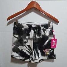 Justice Girls Tie Dye Sweat Shorts L 12/14 Black White Drawstring Elastic Wai  
