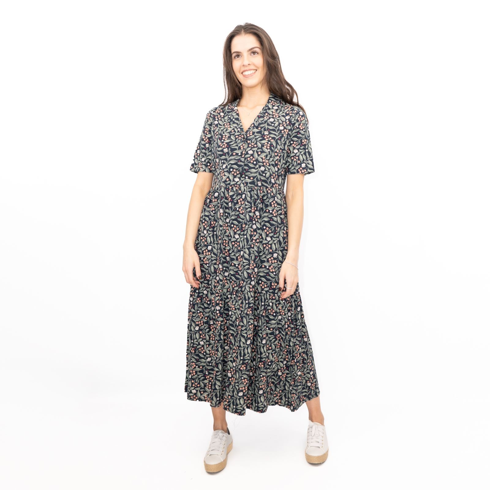 Womens Seasalt Navy Priddacombe Dress Floral Midi Tea Dress Short Sleeve Cotton