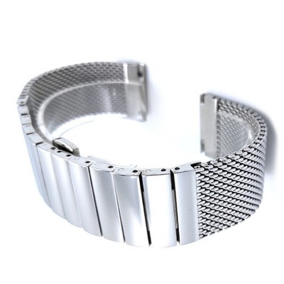 22mm Silver Milanese Mesh Web+Strip Stainless Steel Watch Band Strap Bracelet I