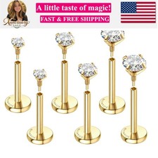 G23 Implant Grade Titanium Flat Back Earrings F136 Hypoallergenic 14K Gold Fi...