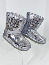 UGG Kids Girls Youth 13 Classic II Gel Hearts Silver Boots Shearling Fur Lined