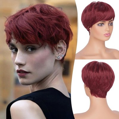 Short Layered Chic Cut Black Brown Gray Synthetic Hair Wigs Women Soft Natural 