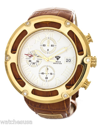 Aqua Master Men's Chrono White Dial Brown Leather Band Watch