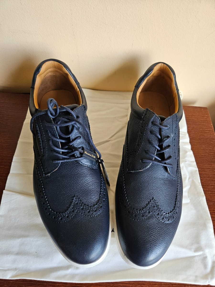 Massimo Dutti Men’s Navy Blue Napa Leather Oxford Shoes White Rubber Outsoles Massimo dutti navy leather - Gem main image 4
