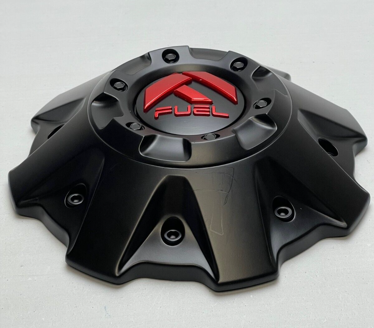 *USED Fuel Matte Black/Red Logo Wheel Center Cap SCREWS NOT INCLUDED