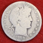 1908-O Barber Half Dollar 90% Silver Coin Circulated BH502 B1