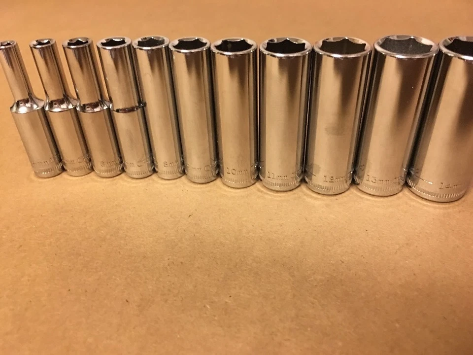 Craftsman 1/4" Drive 11 Piece 6 Pt Point Metric Deep Socket Set Chrome 4-14 mm - Image 4 of 4