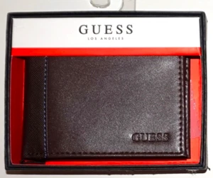 Guess Mens Wallet Bi-Fold w/ Wing Brown Leather - 13 Card Slots & Valet Box NIB