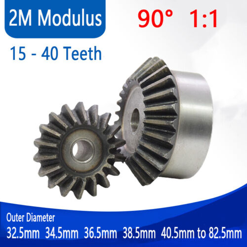 Bevel Gear 2M Modulus 15 - 40 Teeth Transmission 90°1:1 Pairing OD 32.5mm-82.5mm - Picture 1 of 9