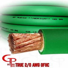 15 ft TRUE AWG 2/0 Gauge OFC COPPER Power Wire GREEN Ground Cable GP Car Audio 