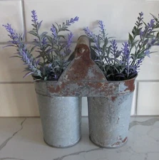 Galvanized Double Buckets*Utensil Holder*Primitive French Country Farmhouse*New!