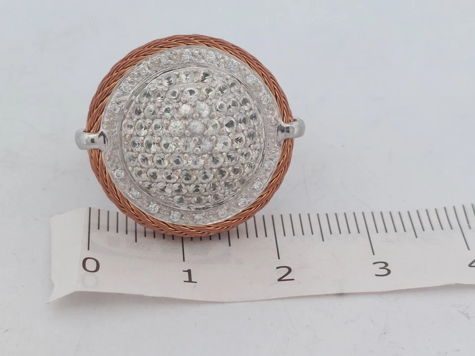 Charriol Celtic Classique White Sapphire 18k Gold & Steel Cable Ring - Size 6 - Image 4 of 4