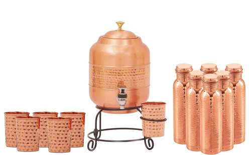 Premium Quality Matka/Vessel of Copper Water Pot Dispenser Jar Vessel Gift Set - Picture 2 of 18