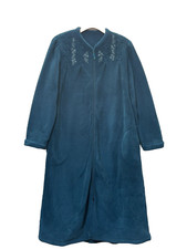    Cozy Teal Fleece Shower Robe with Floral Neck Embroidery    Small  Woman