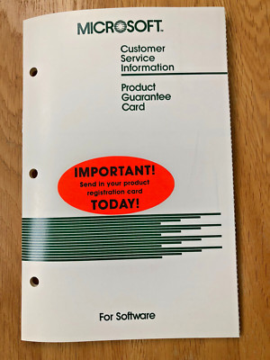 Microsoft Kundenservice Produktgarantie Karte 80er Jahre Vintage & Selten sehr guter Zustand