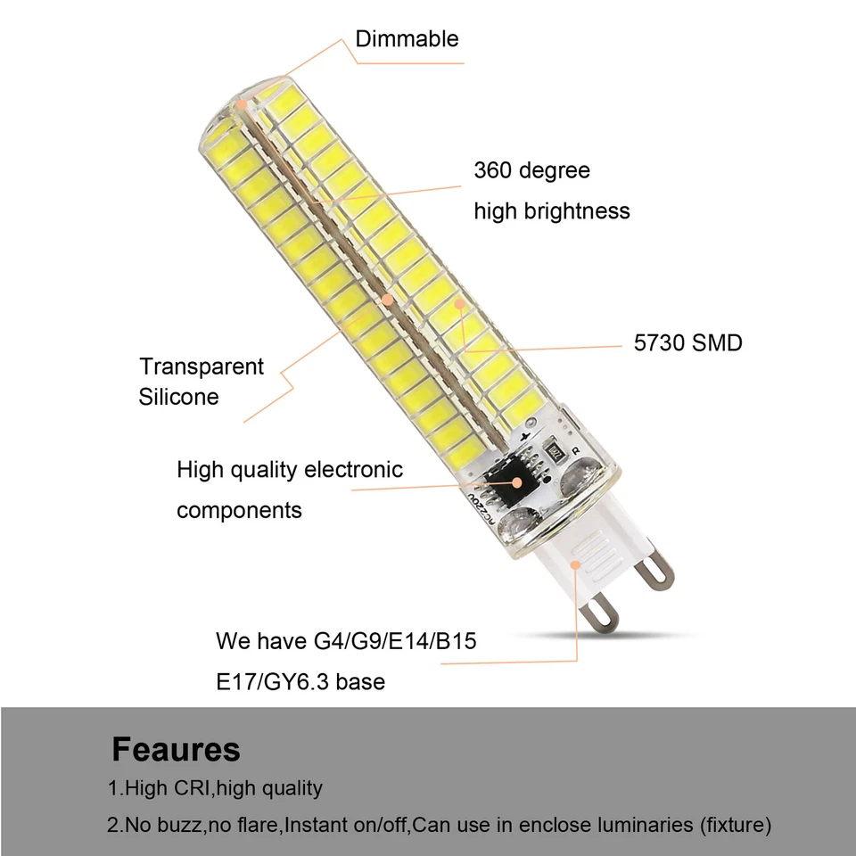 Dimmable Silicone Crystal LED Corn Bulbs G4 G9 E14 B15 E17 GY6.3 5730 SMD Lights - Image 3 of 4