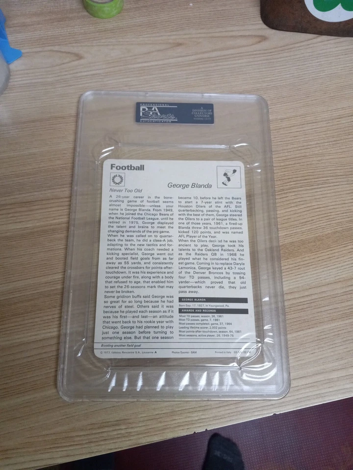 1977 - 1979 年 Sportscaster 足球 意大利 George Blanda 等级 PSA 10 Gem 完好 — 第 4/4 张图片