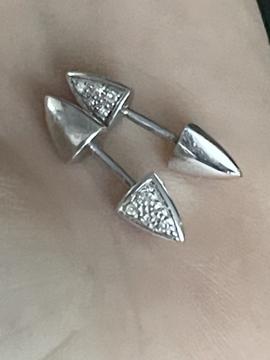 Vintage BMD 925 Silver Diamond Arrow Stud Screwed Double Side Earrings
