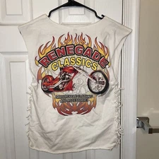 Gildan Renegade Classics Motorcycle T Shirt L White Short Sleeve Graphic Cutoff