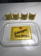 Schweppes Tonic Water Vintage Serving Tray 4 Glasses Plastic Rare