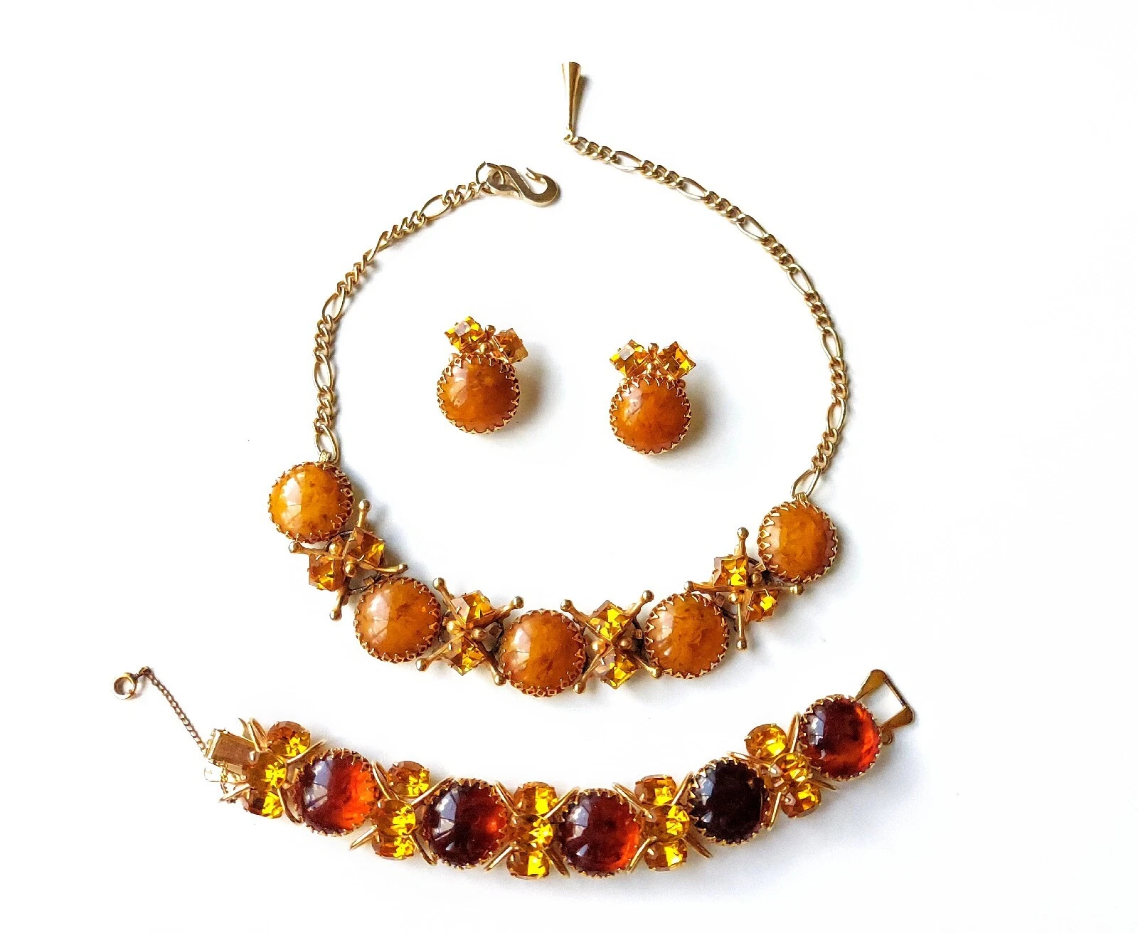 Set Collana Cabochon Vintage Henkel & Grosse per Christian Dior Art Vetro Ambra