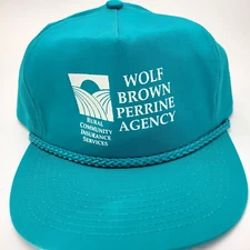Wolf Brown Perrine Agency Insurance Hat Cap Green Adult Used Snapback Vtg BA3D