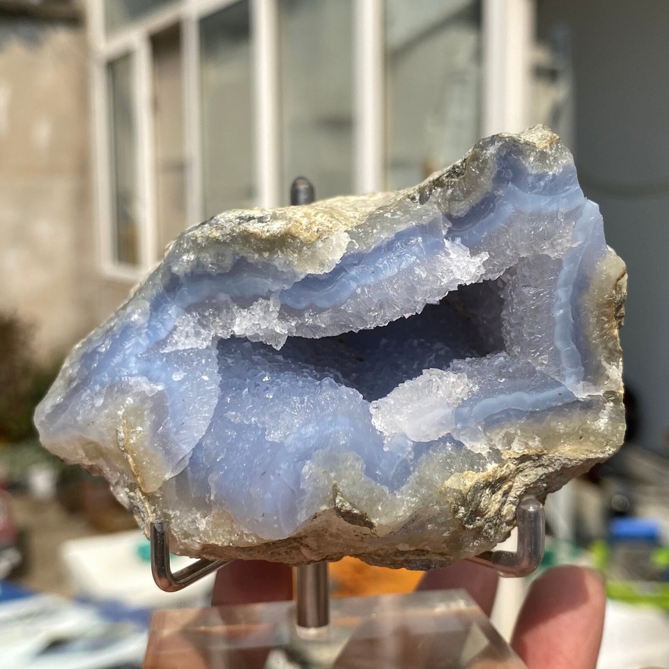 320g Large Blue Chalcedony Quartz Banded Crystal Geodes Rough Specimen ...