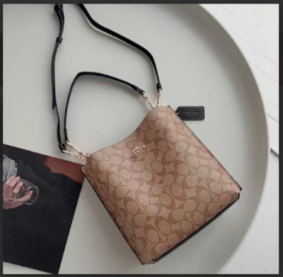 COACH CA582 Molly Bucket Bag 22 Signature Canvas Khaki Black Brown