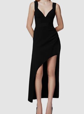 Herve Leger Hardware Draped Milano High-Low Bustier Gown Black
