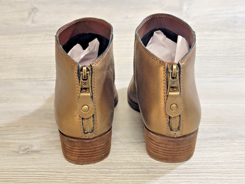 Lucky Brand Belvva Ankle Boots Womens 8M Gold Leather Rear Zip Pre-owned - Picture 4 of 10
