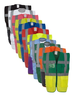 High Visibility Hi-Vis Reflective Full Zip Waistcoat Motorway Vest Gilet