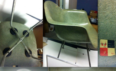 *SALE* EAMES SEAFOAM GREEN ROPE EDGE CHAIR HERMAN MILLER CHECKERBOARD on X BASE!