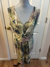 Simply Vera Wang Dress Womens Large Green Cream Pink Blue Floral Watercolor