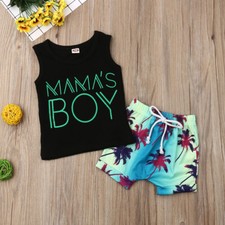 Toddler Kid Baby Boy Clothes Vest Top Shorts Day mama s boy Summer Outfits