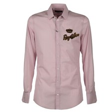 DOLCE & GABBANA GOLD Cotton Shirt Goldwork Crown Royal Embroidery Pink 11111