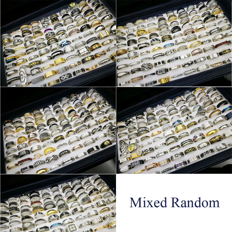 5-100pcs Wholesale Stainless Steel Mixed Rings Bulk Finger Band Ring Jewelry Lot - Image 3 of 4