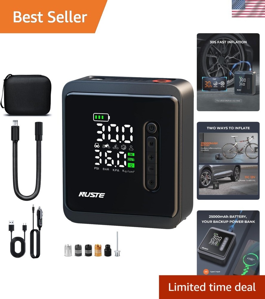 Portable Tire Inflator with 25000mAh Battery & 150PSI for Ultimate Convenience