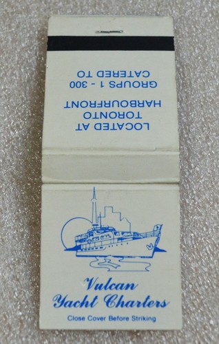 VULCAN YACHT CHARTERS Toronto Harbourfront CANADA SOUVENIR MATCHBOOK - Picture 6 of 6