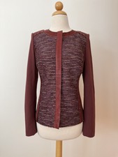 Lafayette 148 New York Leather Boucle Woven Blazer Jacket Size 6 Burgandy
