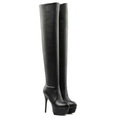 性Sexy Mujeres Club Nocturno Tacones de Aguja Altos Sobre la Rodilla Muslo Botas Zapatos Plataforma - Imagen 8 de 21