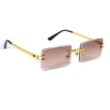 Men's Brown Tint Gold Frame Rectangle Vintage Retro Hip Hop Summer Sunglasses