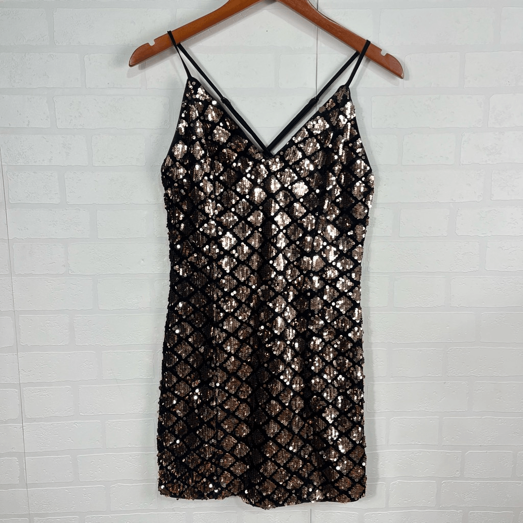 Papaya Womens Mini Sequin Dress Size Large Black Pink Homecoming Bodycon  Sexy