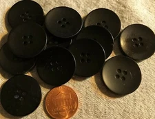 12 Slightly Concave Black Plastic Sew-through 4-hole Buttons 7/8" 23mm # 4817