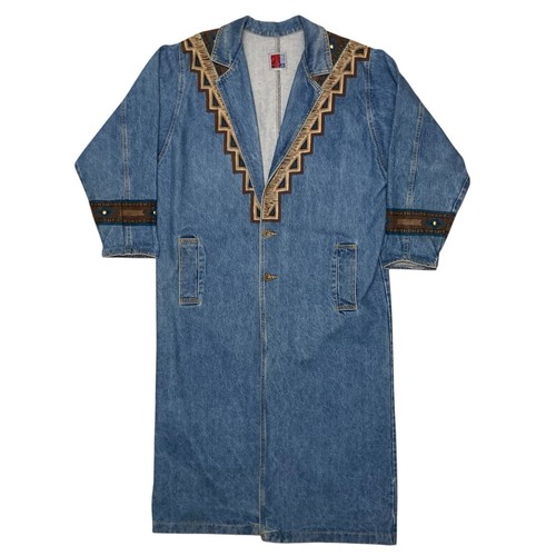 Vintage Sunbelt 90s Hand Painted Southwestern Maxi Denim Jacket Trenchcoat L - Bild 5 von 19