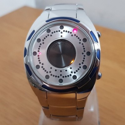 Seltenes Sammlerstück Vintage Retro Zeon Solsuno LED Digital Binär Silber Herrenuhr