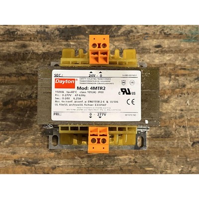 Dayton Control Transformer 1PH 150VA 0 277V 0 24V 4MTR2 Class 105A UL Listed IP0