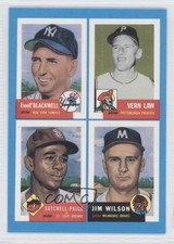 1992 Archives Bazooka Quadracard Satchel Paige Ewell Blackwell Vern Law HOF 4l8