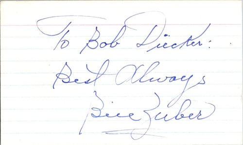-Bill Zuber- (d.1982) Signed/Autograph/Auto Index Card Cleveland Indians MLB