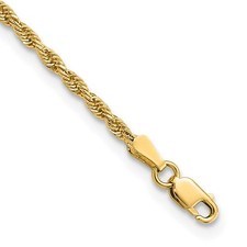 14k Yellow Gold 2mm Diamond-cut Rope Chain with Lobster Clasp Anklet 10"
